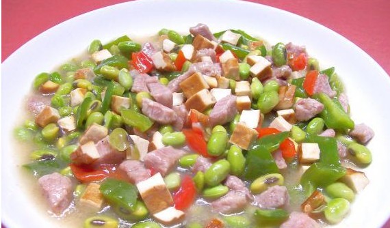 毛豆香干炒肉丁(图1)